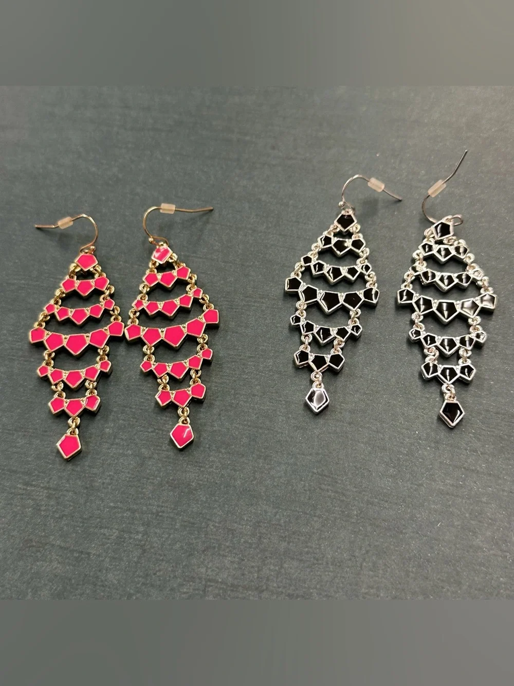 Dangle Chandelier Earring Pink Gold And Black Silver Bundle B11
